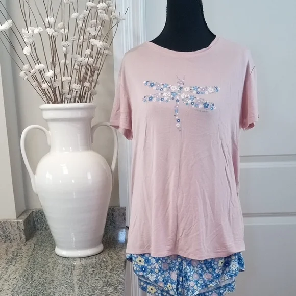 Life Is Good Dragonfly Pink and Blue Pajama Set Size Medium - Picture 7 of 9